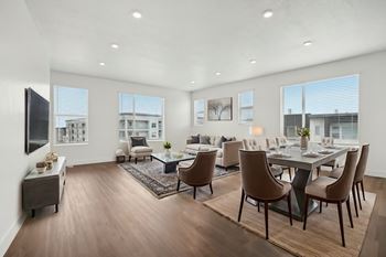 Distinctive wood-style flooring and plush carpeting